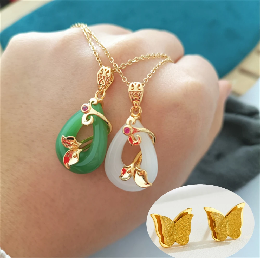 316L Stainless Steel Oval Winding Safe Buckle Ladies Temperament Crystal Cat Eye Pendant Necklace No Fade
