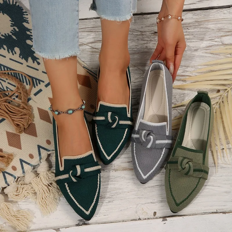 

2025 Women's Shoes Loafers Ballet Flats Pointed Toe Barefoot Slip-on Casual Low Heel Luxury Brand Woman Fashionable Single Shoes
