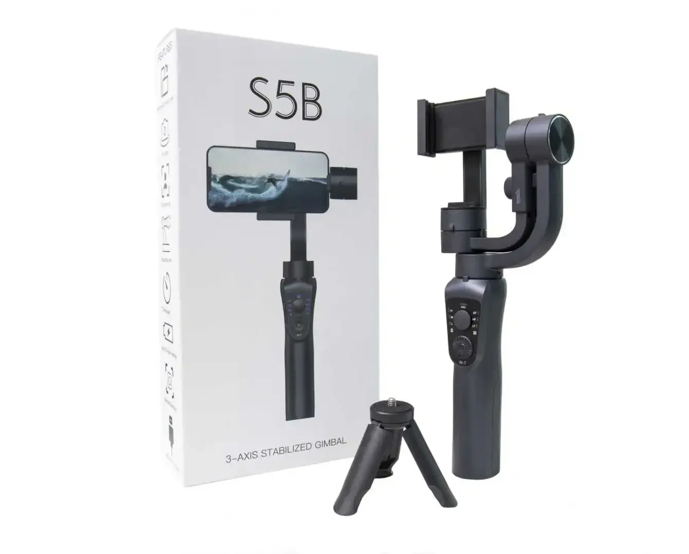 

Factory Supply Handheld 3 Axis Cellphone Gimbal Stabilizer S5B with Wide Angle Lens for VLOG Live Selfie