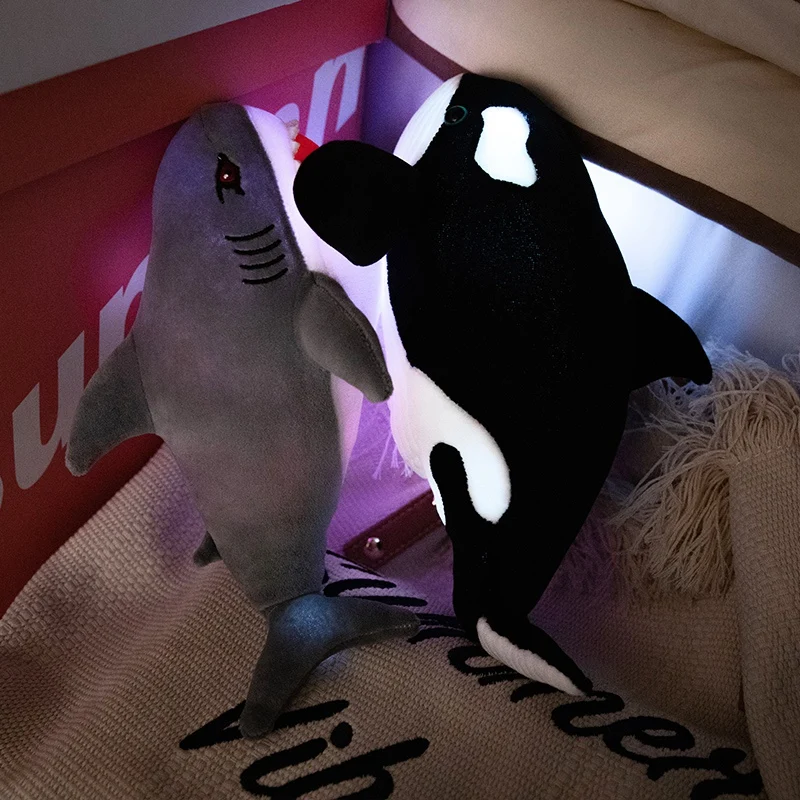 luminous Cartoon Shark Killer Whale Plush Toys Cute Lovely Shiny Soft Stuffed Dolls Boys Girls Gift Car Home Decoration Pillow