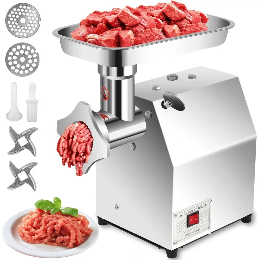 

Commercial Meat Grinder, 850W 550LB/H StainlSteel Electric Meat Mincer with 2 Blades, 2 Plates, Sausage Stuer Tube, Heavy Duty S