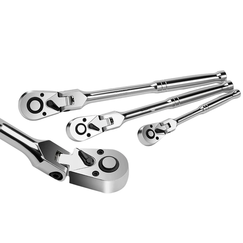 6Pcs Flex Head Ratchet Set 1/4" 3/8" 1/2" Drive 180° Adjustable Swivel Head Ratchet Wrench With Extension Bar 72 Tooth