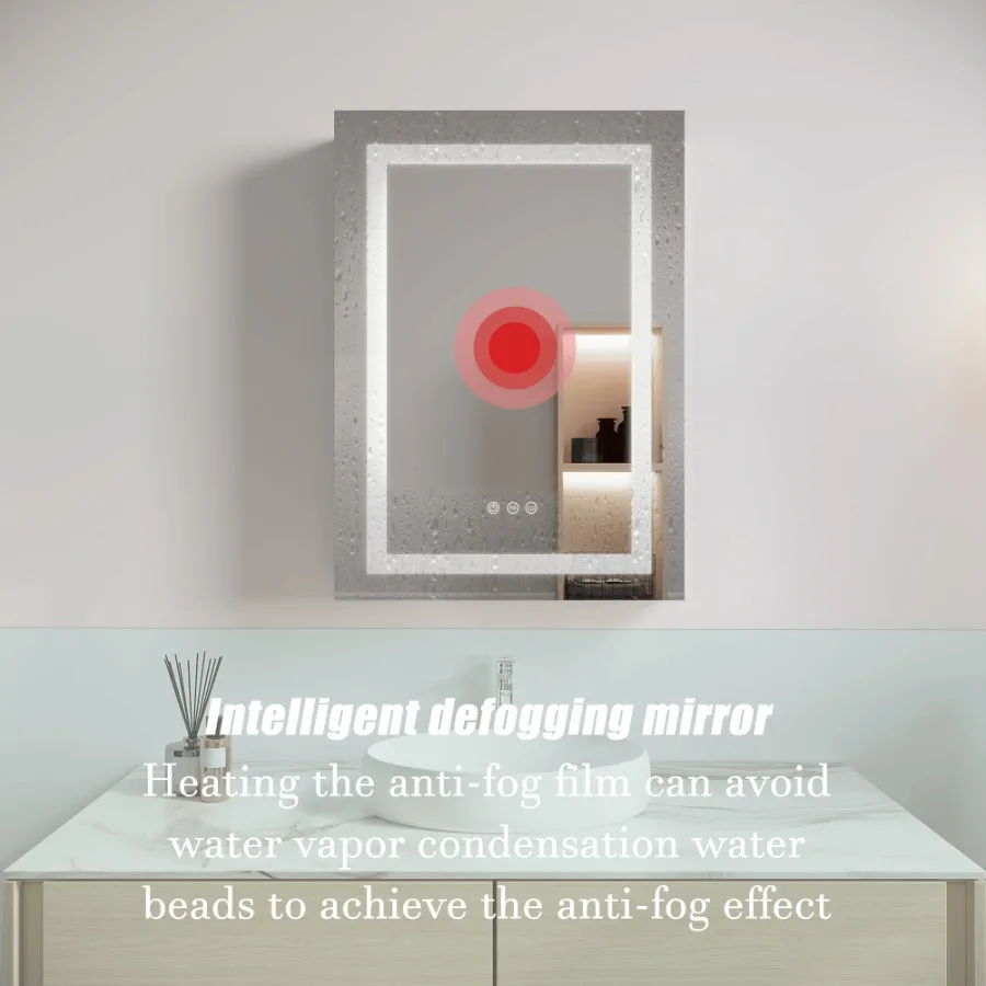 

26x20 inch Bathroom Medicine Cabinet with LED Mirror AntiFog Waterproof 3000K6000K Single Door Lighted Bathroom Cabinet with To