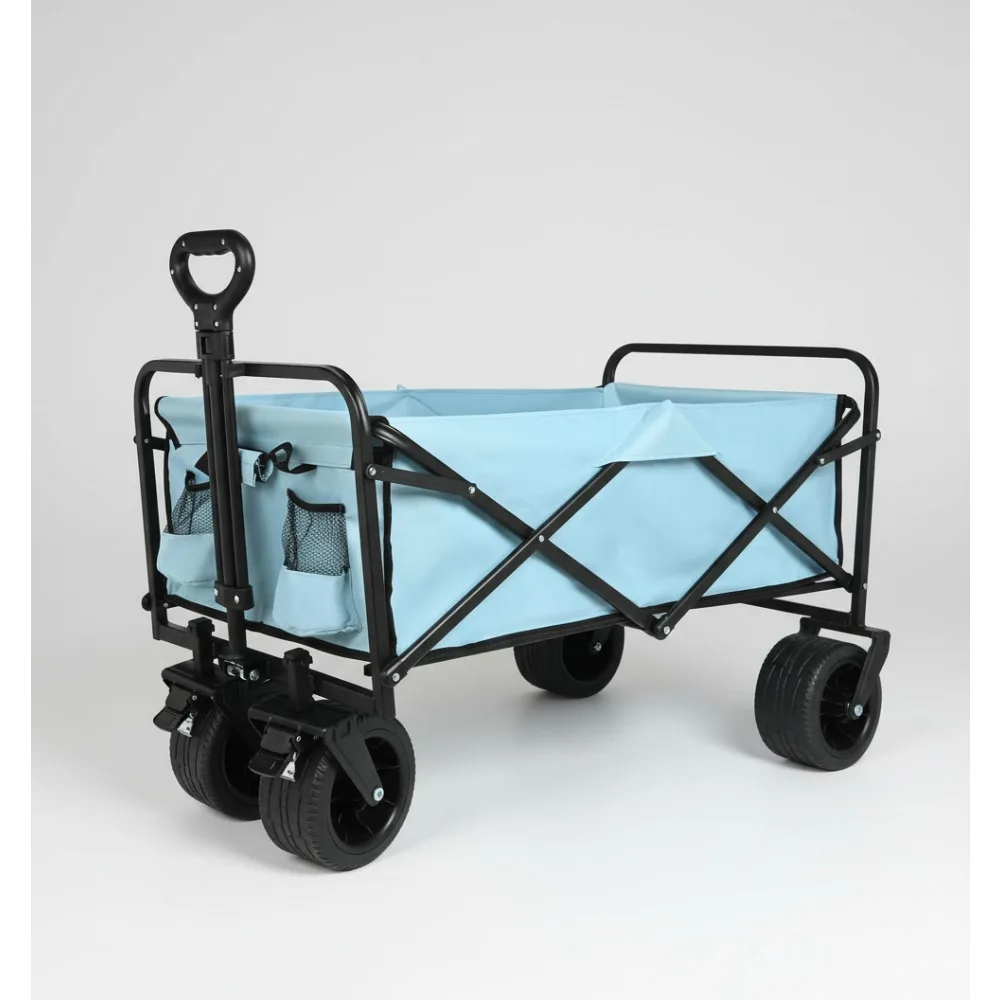 

Foldable Wagon Cart 300lbs Heavy Duty All Terrain Wheels for Outdoor Camping Gardening Shopping Portable Utility Trolley Blue