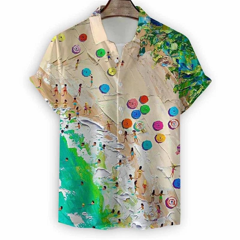 

Ocean Beach Pattern Hawaiian Shirt For Men Surf 3D Printed Short Sleeves Summer Vacation Lapel Tops Aloha Shirts Women Blouses