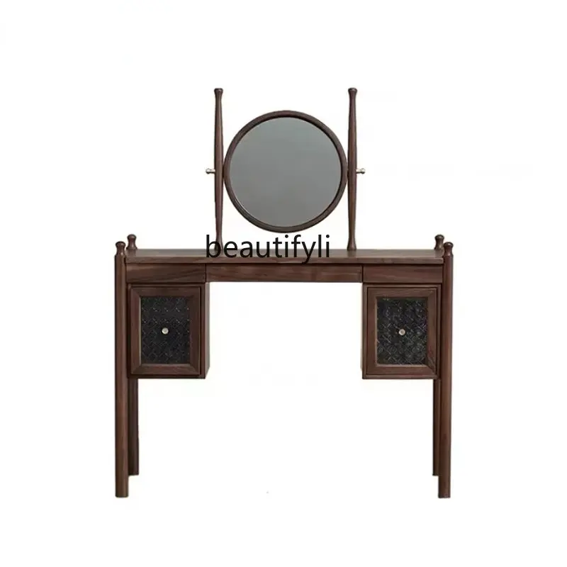 

Black Walnut Color Nordic Style Retro Simple American Solid Wood Dressing Table with Mirror Dresser Small Apartment furniture