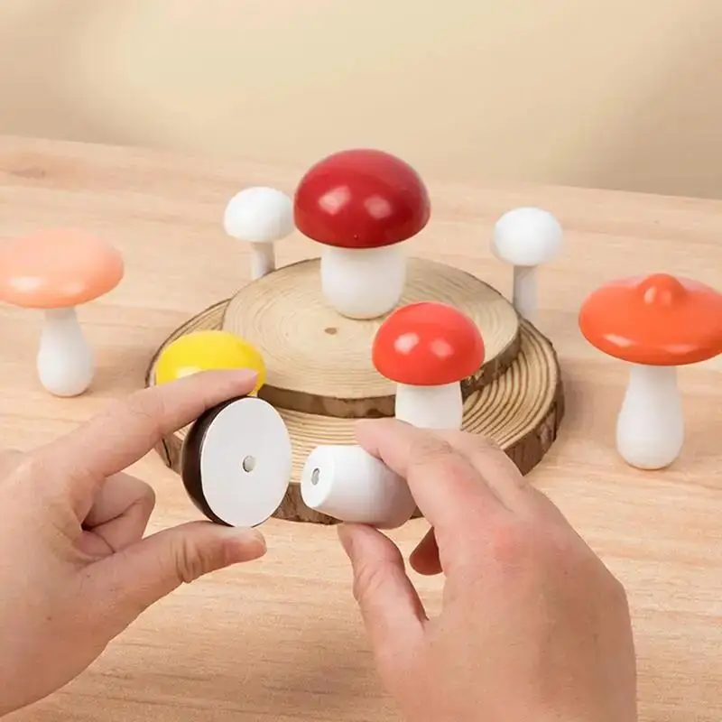 A Set Wooden Mushroom Matching Game Color Shape Cognition Toy Learning Set Smooth Edges for Easter Gift Kids Toddler