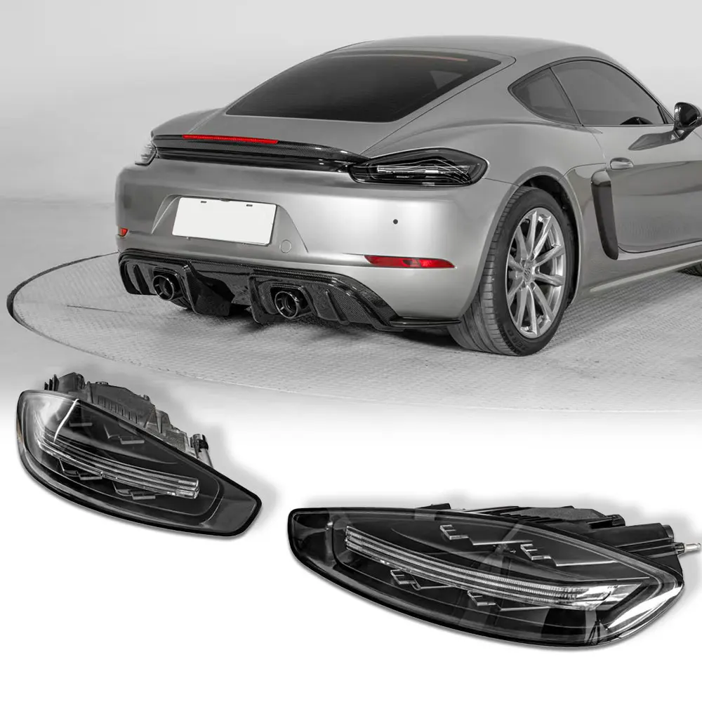 

Дымчатые задние фонари для Porsche 718 Boxster 2016-2023, задние фонари, стоп-сигналы, мигающие фары дальнего света, светодиодные Ta идея в сборе