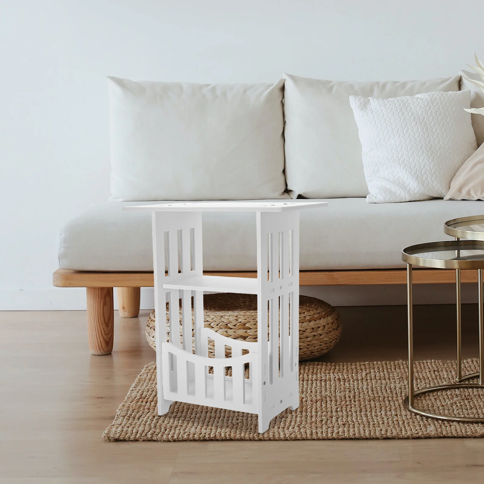 

Sofa Side Table Bedroom Nightstand PVC Wood Composite Hollow Bedside Table Small Small Space Furniture Home Furnishings