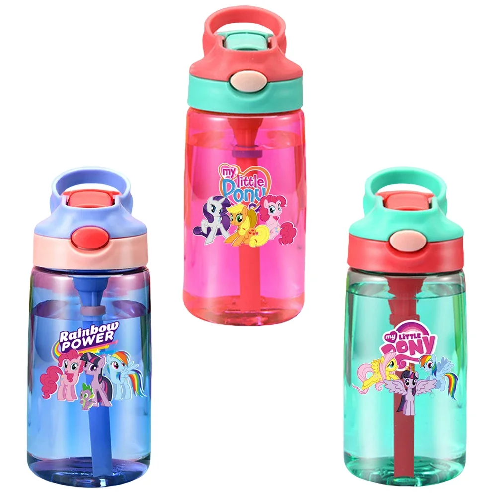 Anime My Little Pony Plastic Water Cup Pinkie Pie Twilight Sparkle Fluttershy Rainbow Dash Portable Water Bottle Straw Cup 480ML