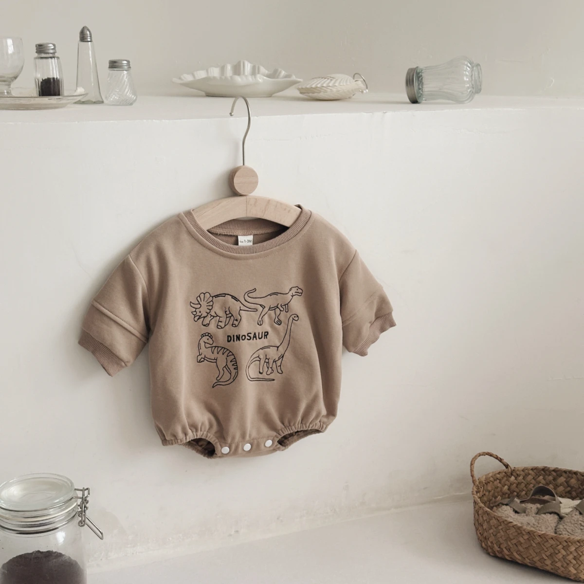 خريف جديد طفل بأكمام طويلة بلون ديناصور التطريز الوليد الطفل السروال القصير بذلة عادية مولود جديد ملابس دافئة #3