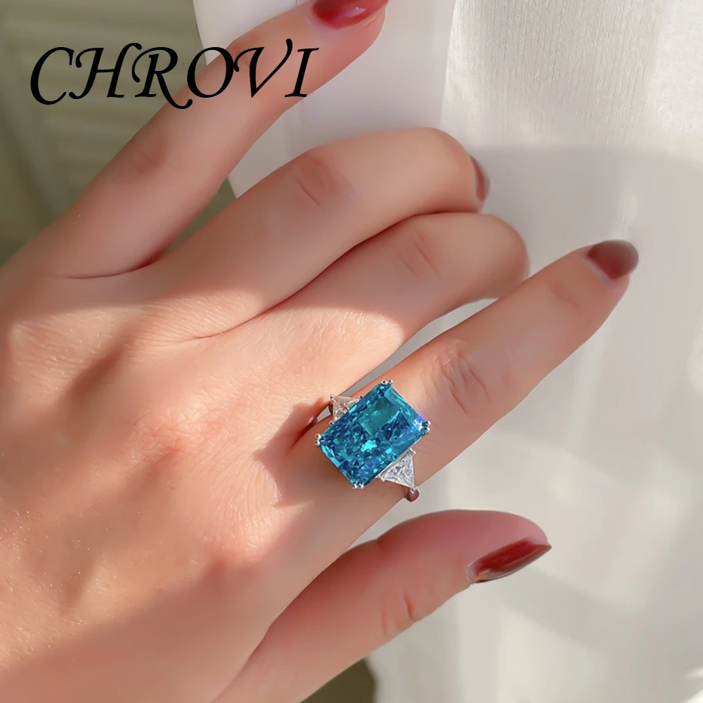 Exquisiter 925 Sterling Silber Quadratischer Blauer Zirkon Großer Kisselförmiger Offener Ring für Damen – Detail 4