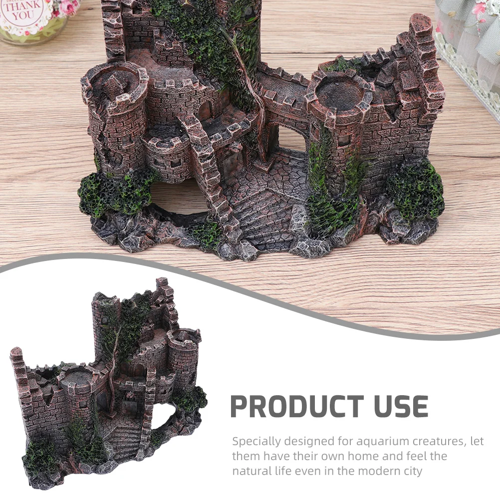 حوض السمك القلعة زخرفة الراتنج ديكور المناظر الطبيعية تحت الماء للأسماك الديكور الإبداعية خزان الأسماك القلعة تحت الماء #4