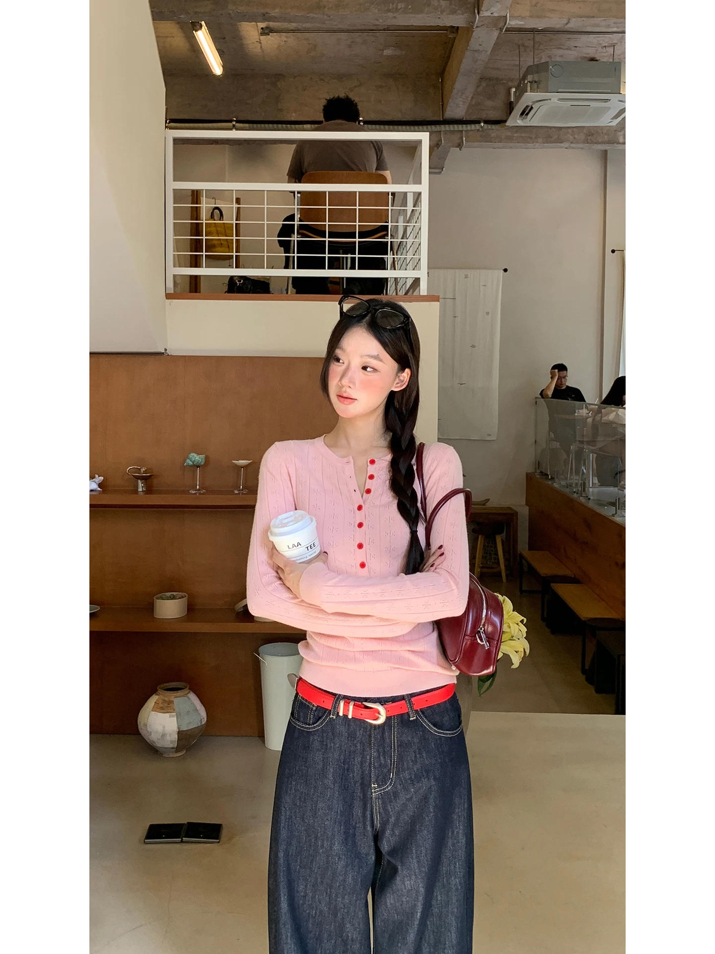 سترة نسائية شتوية بأكمام طويلة من الصوف المحبوك باللون الوردي، ملابس خارجية كاجوال ذات إحساس راقي، تصميم داخلي متناسق بلمسة ش... #2