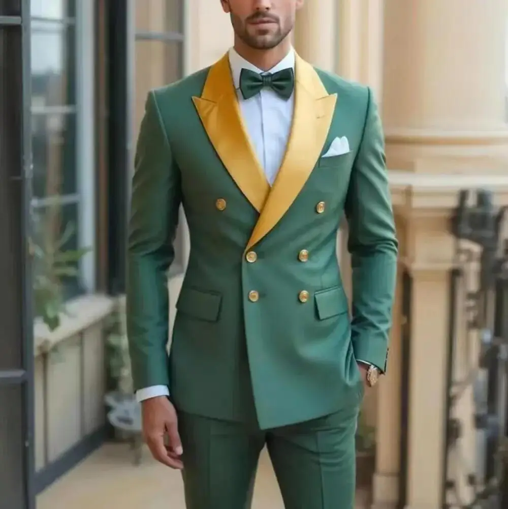 

Green Business Men Suit Wedding Party Prom Groom Groomsman Formal Occasions Tuxedos 2 Piece Set Blazer Pants