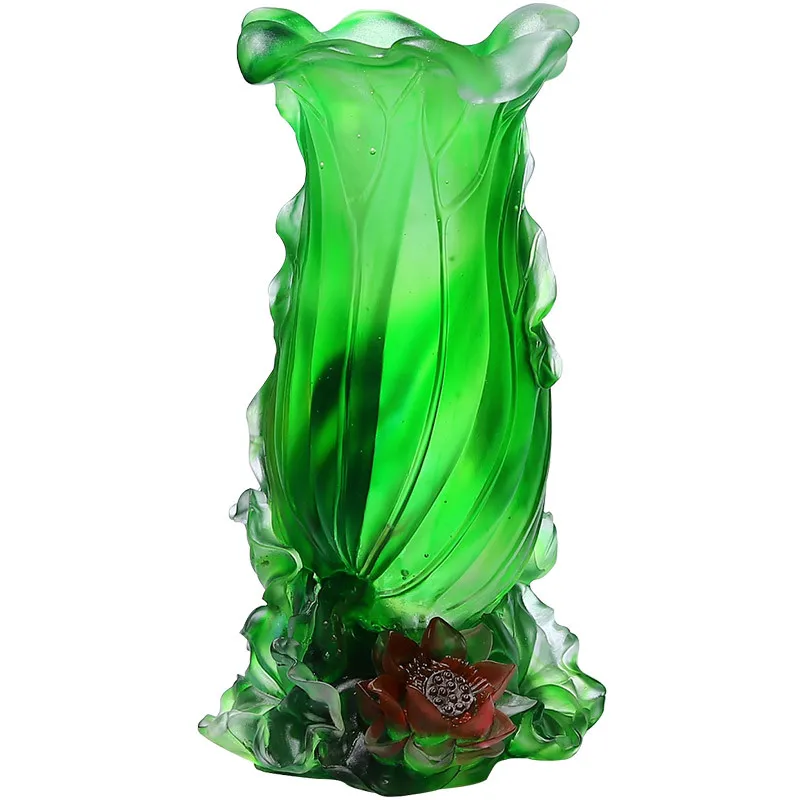 High-end glazed lotus leaf large vase ornament moving, new home gift, living room entrance collection art