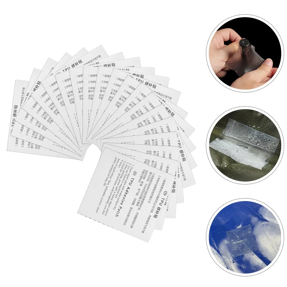 

20 шт. самоклеящихся водонепроницаемых ремонтных заплаток из ТПУ для надувных лодок, матрасов, палаток, плащей, бассейнов, каяков