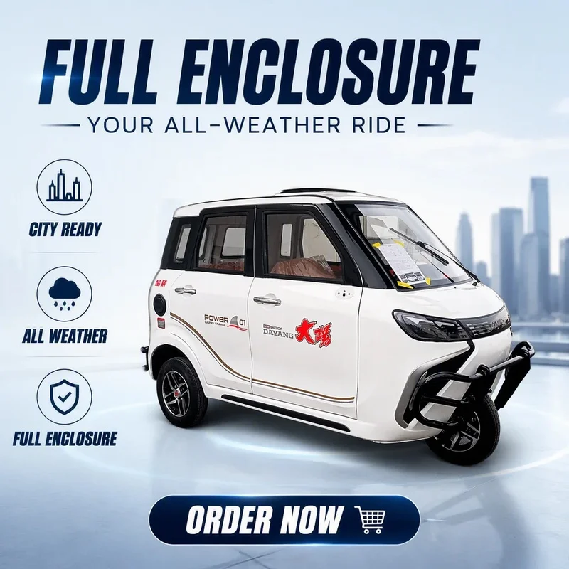 New Closed Cabin Body Passenger Tricycle 4 Seats 45km/h 90km Range Vehicle Citycoco with Women