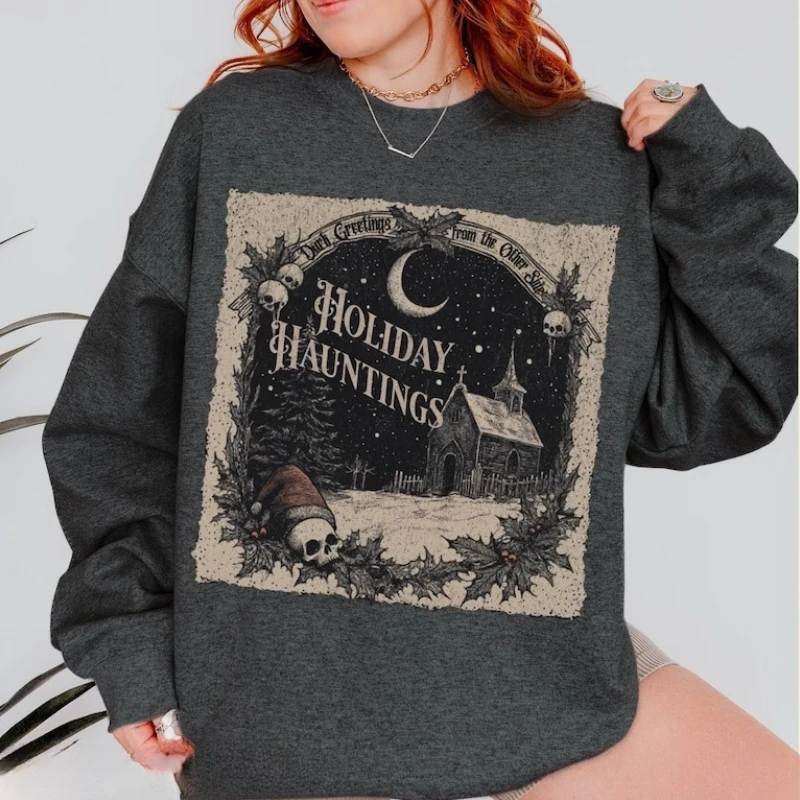 

Толстовка с круглым вырезом в готическом стиле «Рождество примовляет праздничный дух» Witchy Gothic, идея для рождественского подарка, жуткий Creepmus X-Mas, толстовка с круглым вырезом