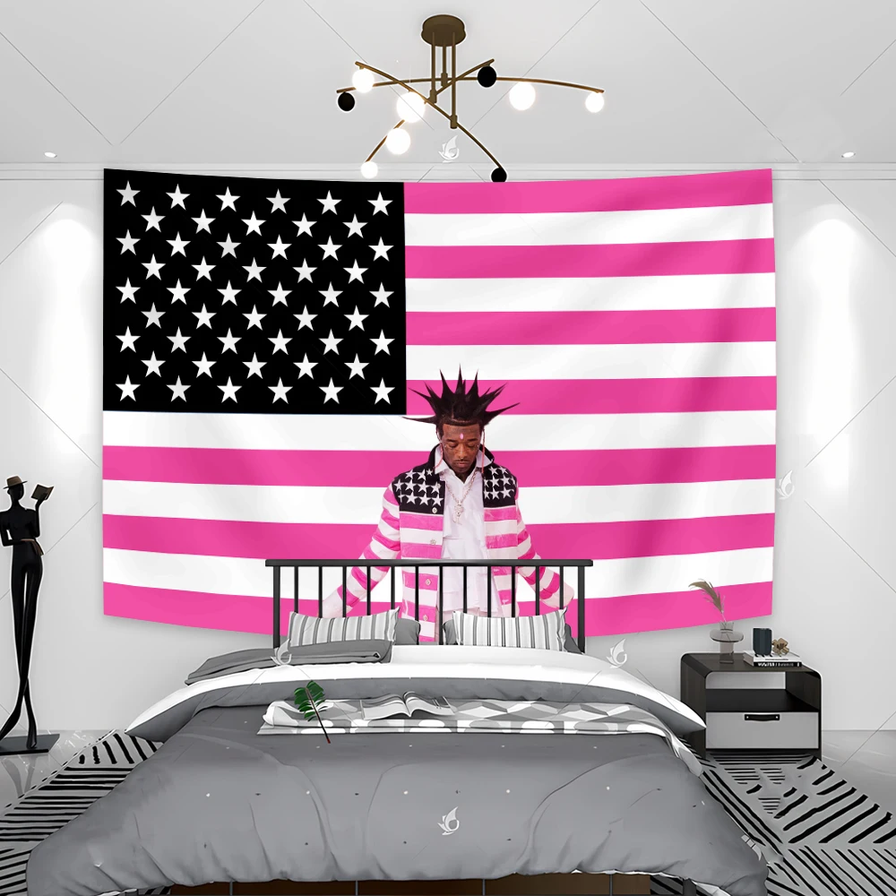 Amerykański raper Lil Uzi Vert Tapestry Pink Tape Flags Popular Singer Wall Hanging Aesthetic Art For Bedroom Living Room Decor