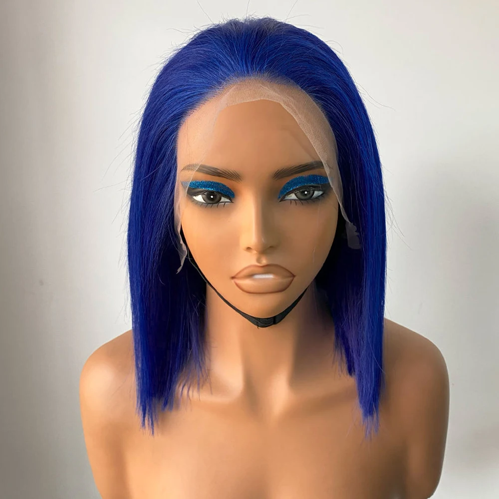 Blue Straight Bob 100% Human Hair Wigs 13X4 Lace Frontal Wig Human Hair 13X6 HD Lace Frontal Brazilian Hair Wigs For Black Women view 3