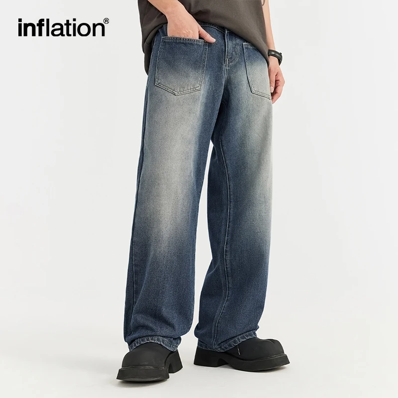 INFLATION Classic Washed Denim Pants 2024 Trendy Streetwear Plus Size Jeans