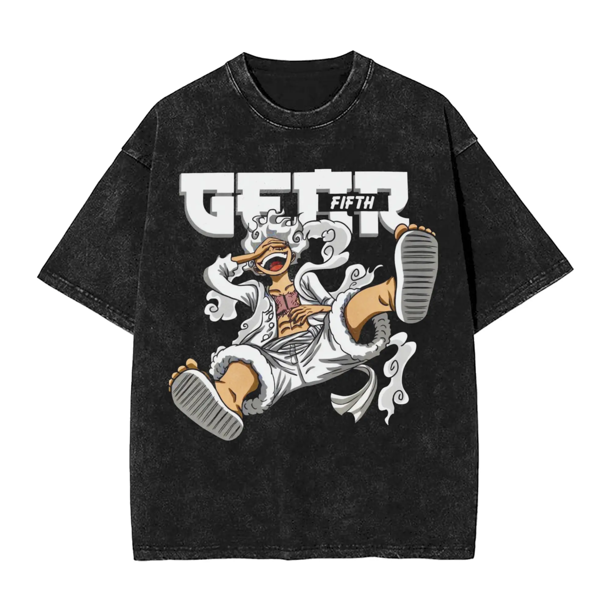 Luffy One Piece Gear 5 Washed T Shirt Man  Awesome Cotton T Shirts Summer O Neck Trending Tees Print Oversize Tops