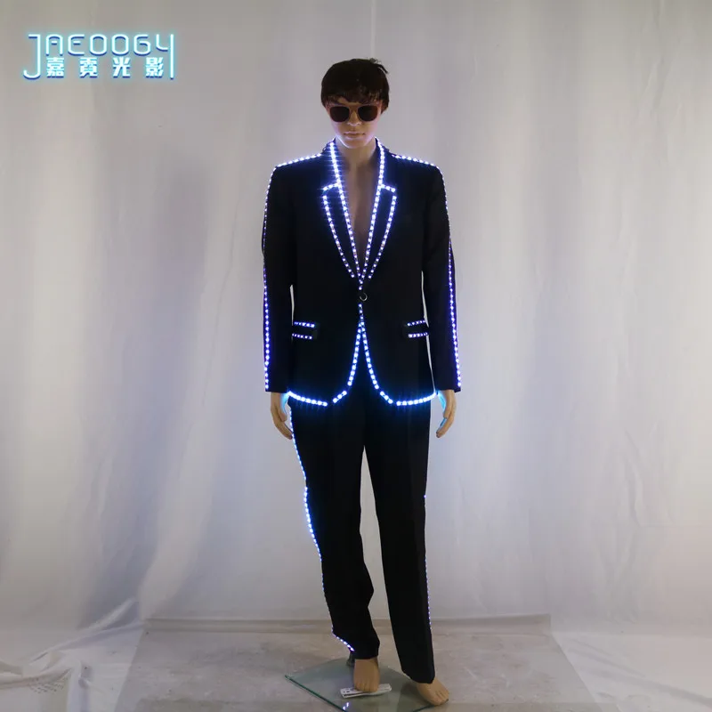 New Full Color LED Suit Digital Remote Control LED Costume For Wedding Stage Hosting,Bar Nightclub Man Luminous Clothing