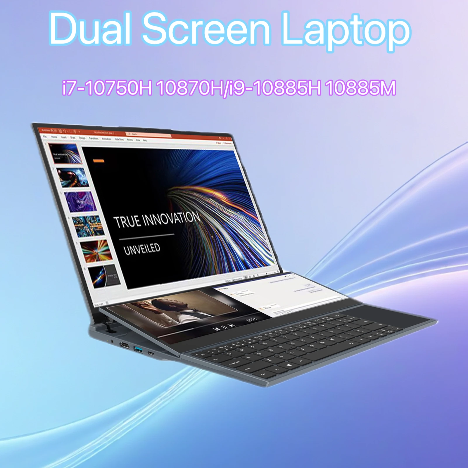 Laptop bermain game layar ganda 2024 inci, komputer PC pemain Notebook ramping 16 inci IPS + 14 inci Intel i9-10885H Max 64GB 4TB