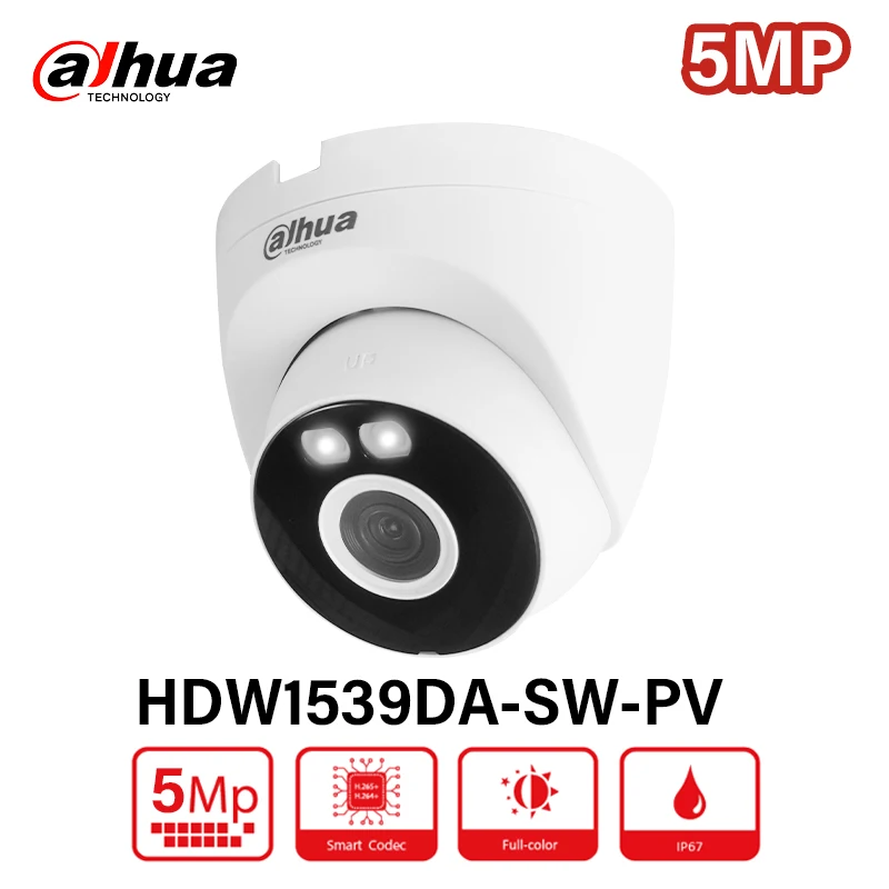 Dahua 5MP Wi-Fi Turret Network Camera 2.8mm Two-way Talk IP67 Protection AI Human & Vehicle Detection IPC-HDW1539DA-SW-PV