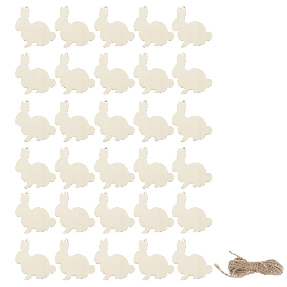 

30 pcs Wooden Rabbit Charms Durable Hanging Decor For Diy Crafts Easter Party Supplies Bunny Wooden Chips Handicraft Materials
