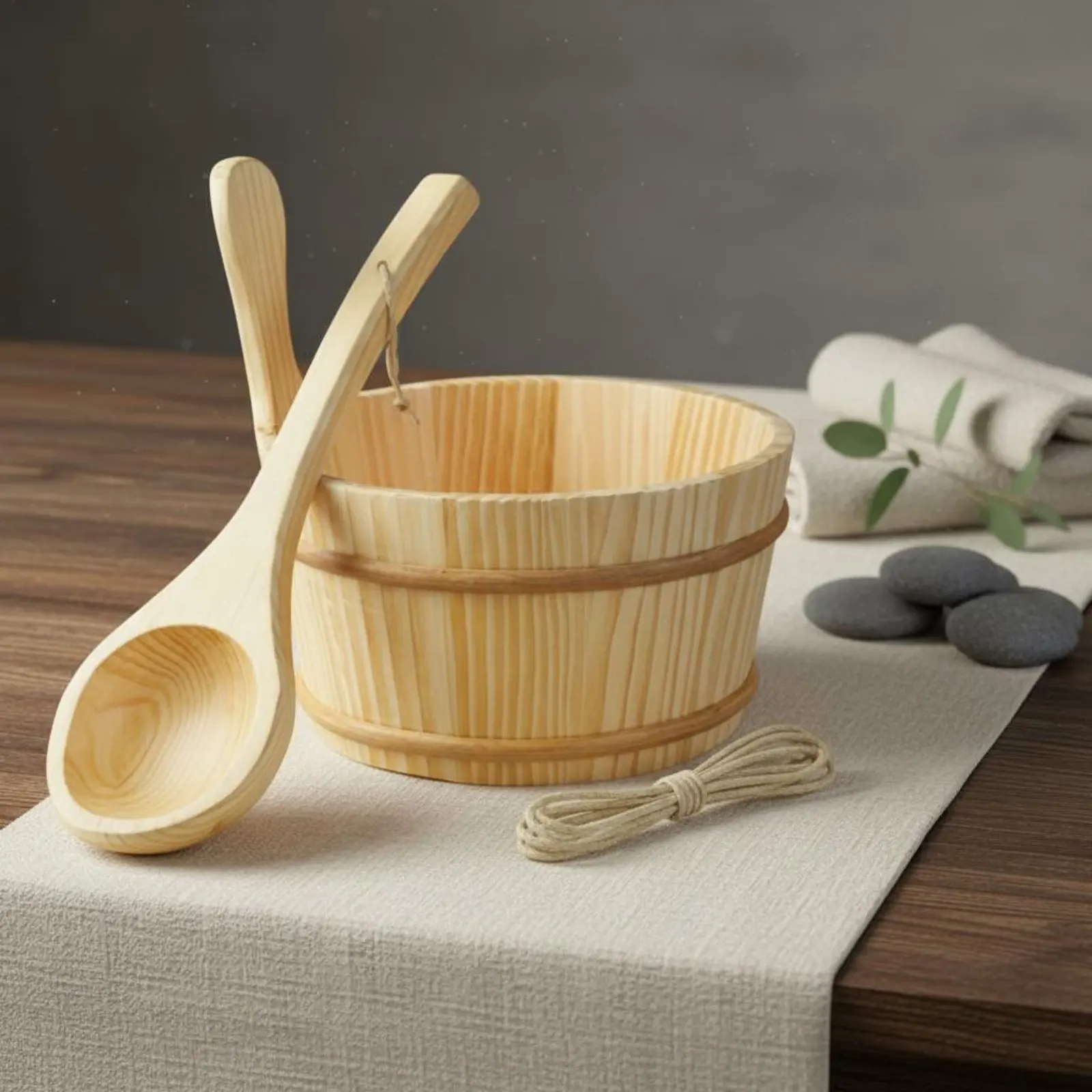 Sauna Pail and Ladle Sturdy Sauna Pail Set for Steam Bath