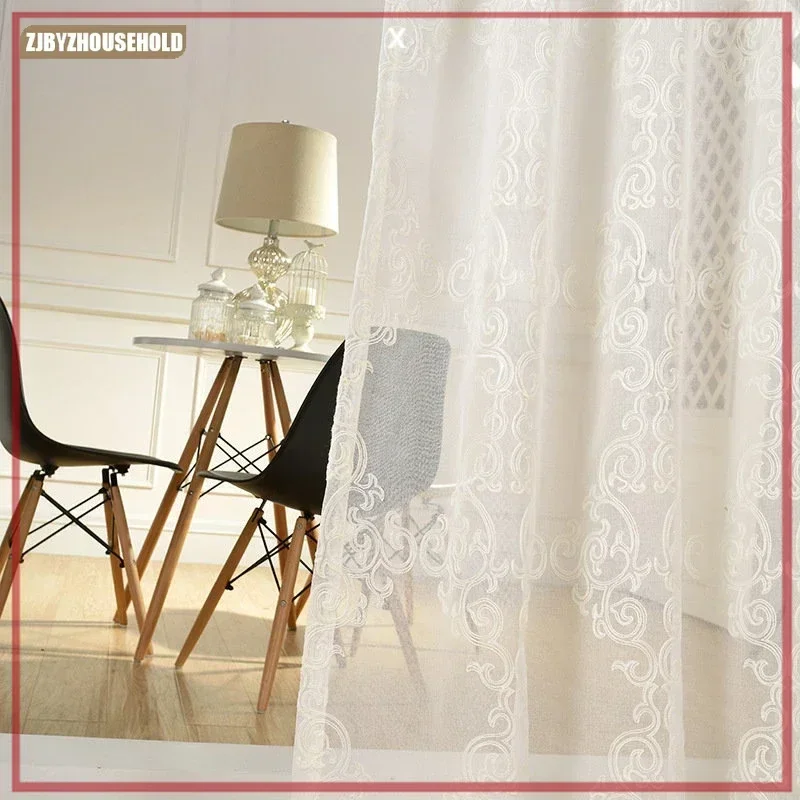 ستائر فاخرة شفافة من التول المطرز من القطن والكتان لغرفة المعيشة وغرفة الطعام وغرفة النوم ونافذة أوروبية حديثة طازجة مخصصة