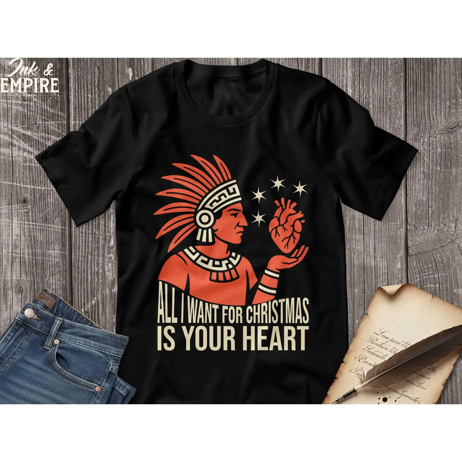 All I Want for Christmas Is Your HearT T Shirt Funny Aztec History Holiday vintage Washed Comfortable Stylish Stretched Soft
