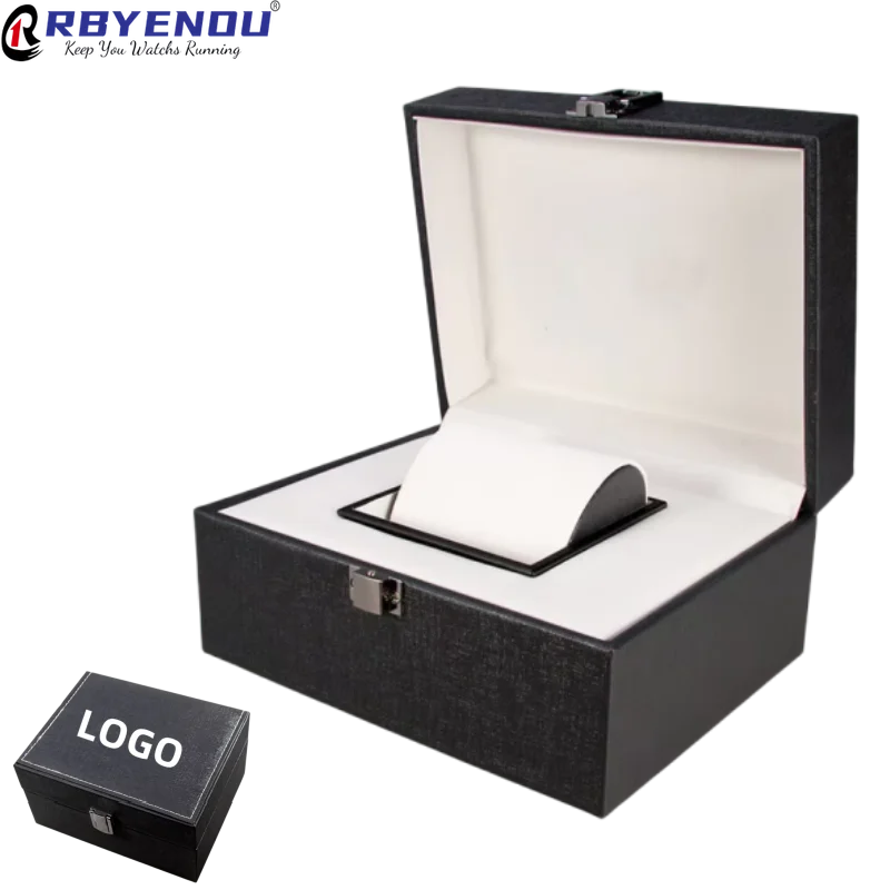 Cloth Brushed Effect Customized and Logo Watch Box Flap Gray Watch Storage Display Box Estojo Para Relógios Gift Watch Case Pack