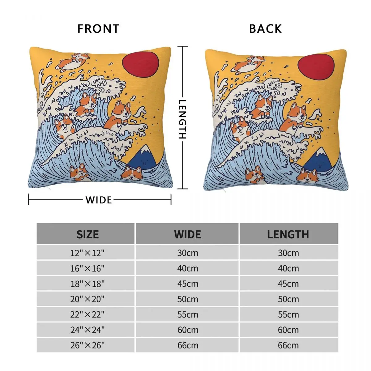 The Great Wave Of Corgis Square Pillowcase Polyester Linen Velvet Printed Zip Decorative Sofa Cushion Cover
