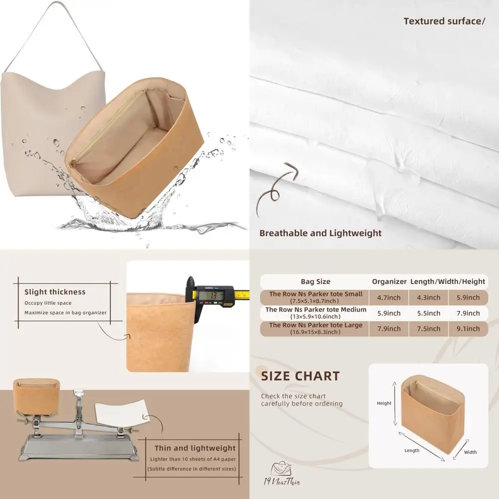 

slim pocket organizer for large tote bags - water-resistant paper exterior and smooth satin interior