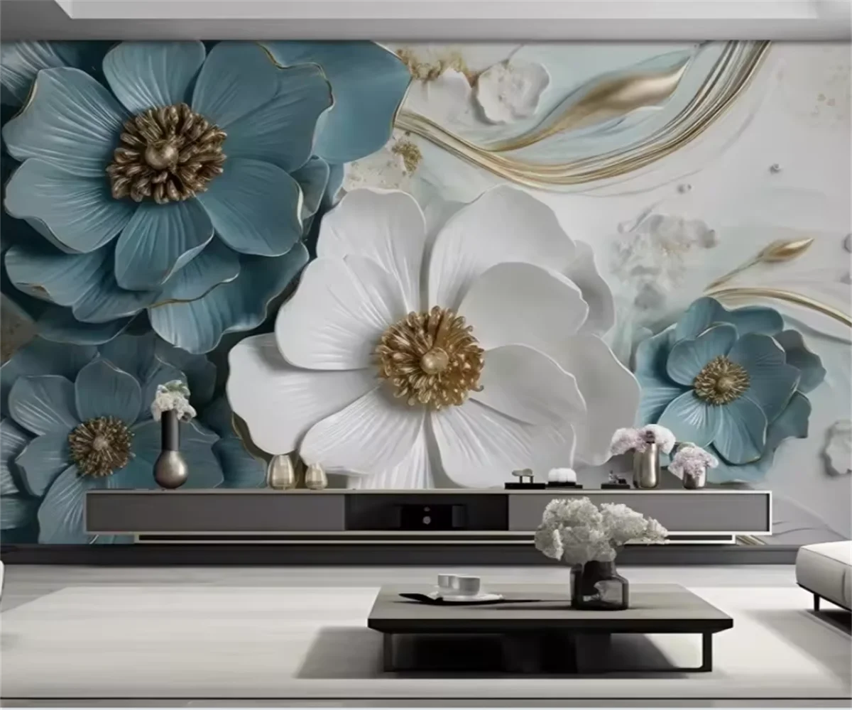 Custom Wallpaper High End Luxury Chinese Relief Three-Dimensional Flowers Bedroom Living Room TV Background Wall Wallpaper