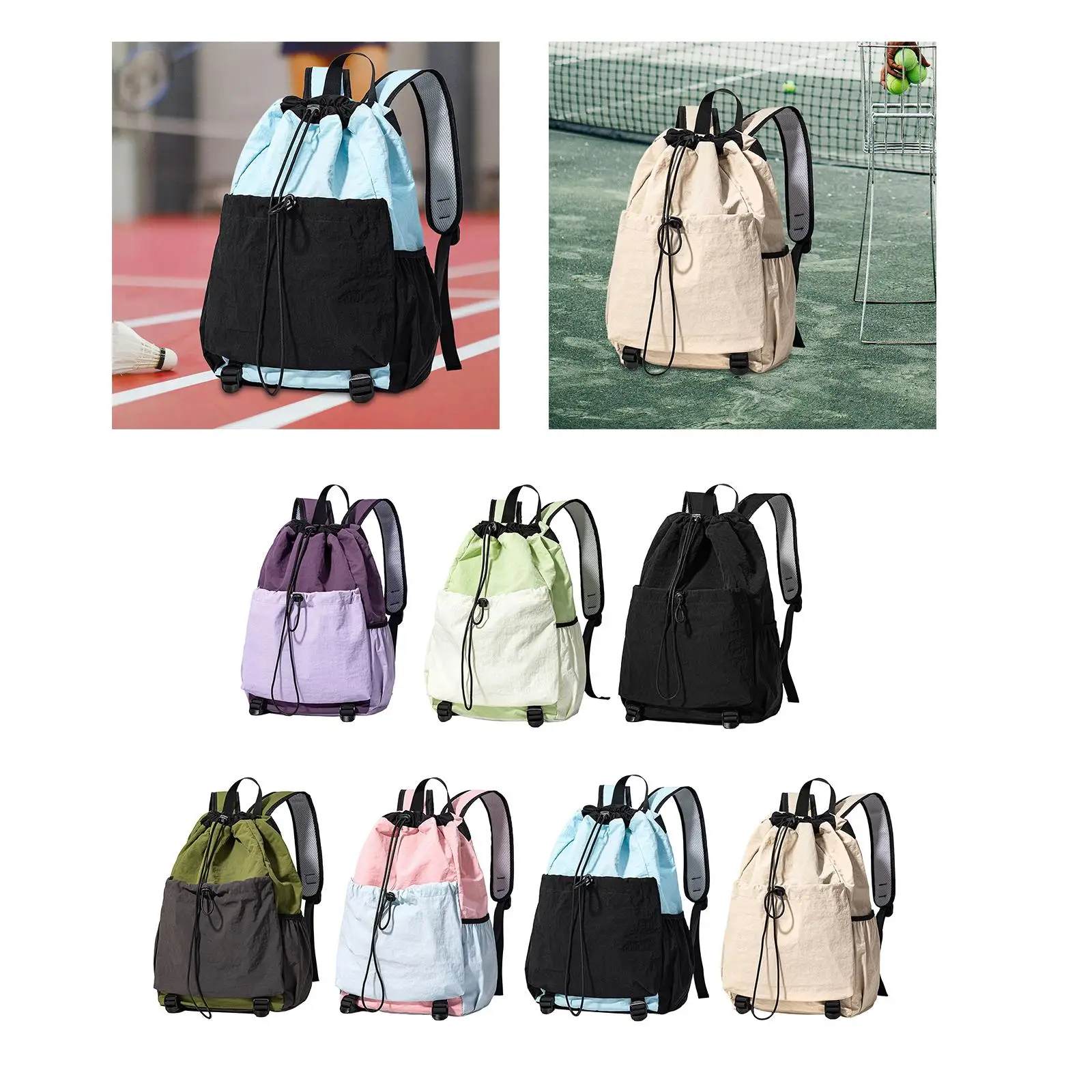 

Drawstring Backpack Badminton Backpack Waterproof for Men Women Large Racket Bag for Balls Accessories Racquet Gym