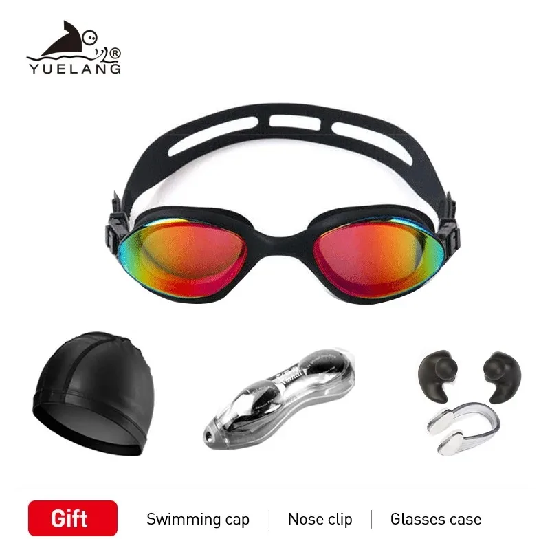 Profession Swimming  goggles set Bathing cap earplugs Waterproof Anti-fog Goggles Adult Professional Swimming Glasses Anti-UV