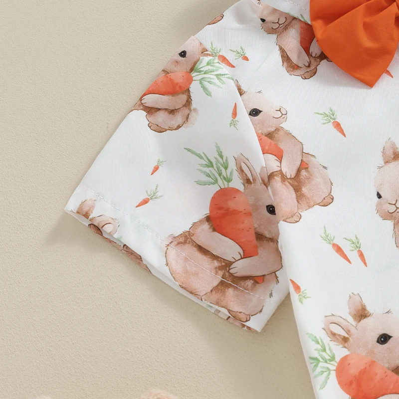 Easter Outfit Baby Boy Bunny Carrot Print Short Sleeve Bowtie Shirts Tops Shorts Suit Toddler Summer Clothes Set