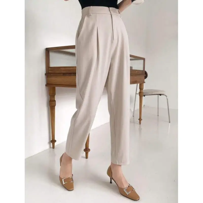

Pure Color Conical Pants Casual Busin Women's Formal Pants 5335 Sle Comfortable Breathable Autumn Season Seven-Quarter ...