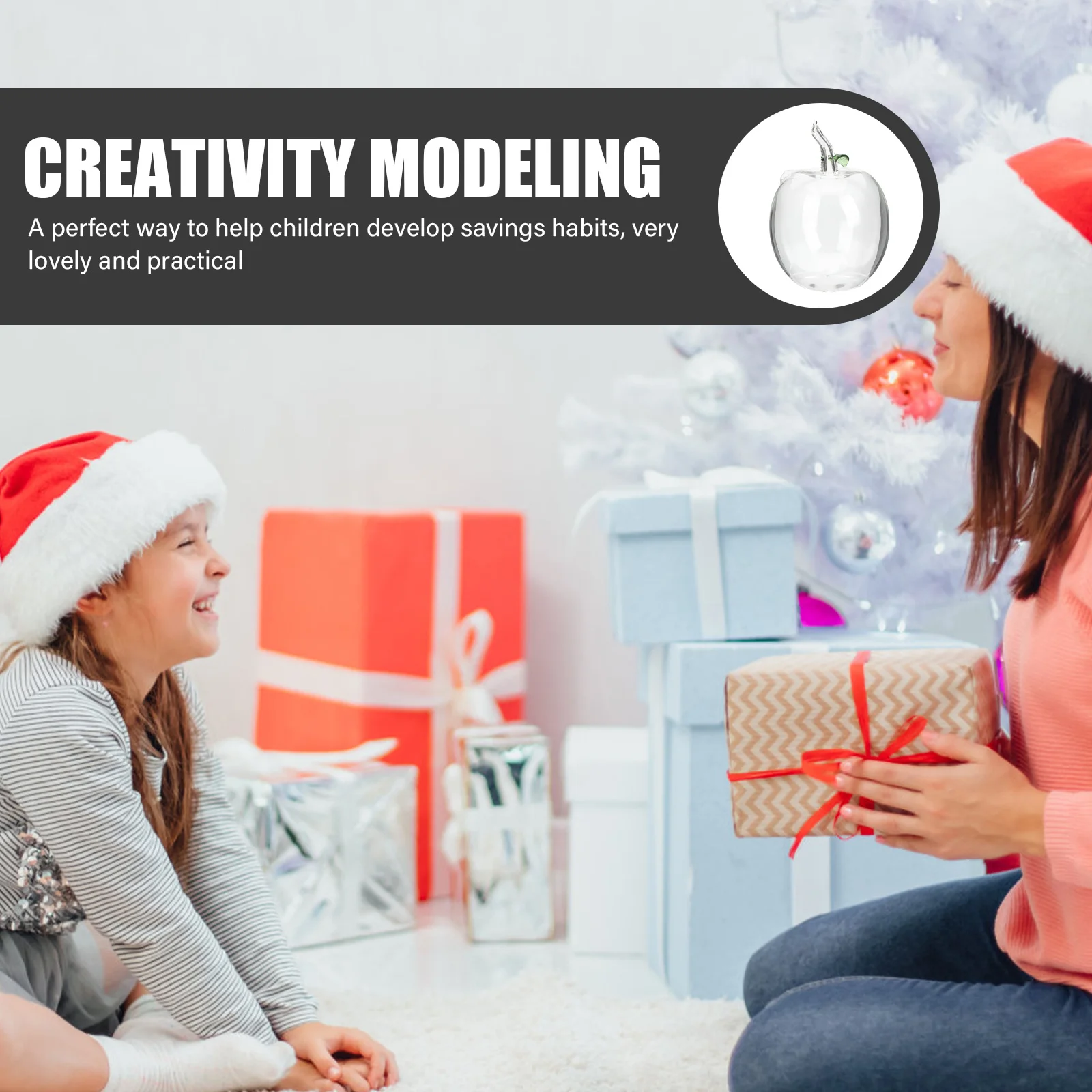 

Transparent Glass Apple-Shaped Piggy Bank Large Capacity Clear Coin Pot Desktop Decoration Saving Jar Money Box Gift