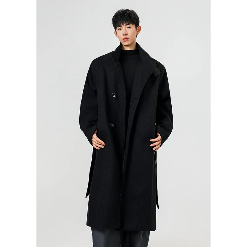 

Trench Coats Double Collar Men Japan Asian Style Fashion Cool Modern Youthful Streetwear Harajuku Casual Autumn Spring Mid Waxed