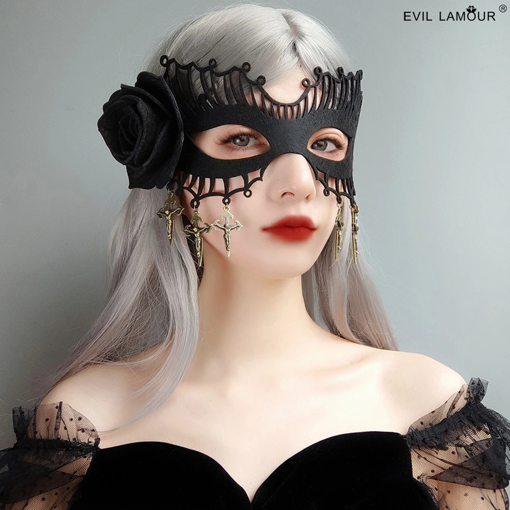 

Half Face Mask Elegant Black Decorative Party Performance Reusable Felt Material No Decolorization Round Corners Safe Creative