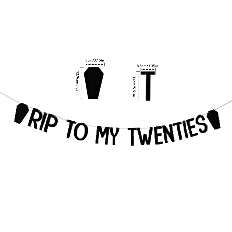 Death to My Twenties Banner Black Glitter,Rip 20s ,Death to My Youth 20th Birthday Decorations