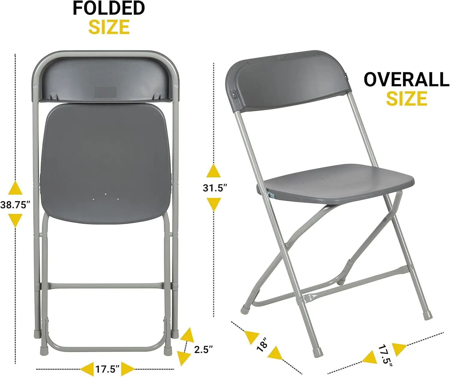 Set Of 10 Folding Plastic Chairs In Gray - 650 Lbs. Static Weight Capacity Per Chair