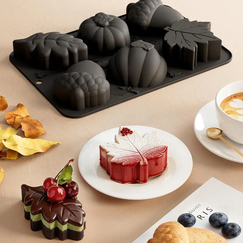 Silicone Fall Baking Mold Non Stick 6 Cavity Pumpkin Leaf Acorn Shapes Perfect For Thanksgiving Dessert Baking DIY Pastry Making