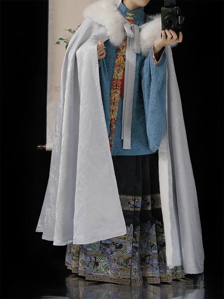 Hanfu Cloak Winter Thickened Fleece Ming Cloak Jacquard Ancient Han Element Top Daily