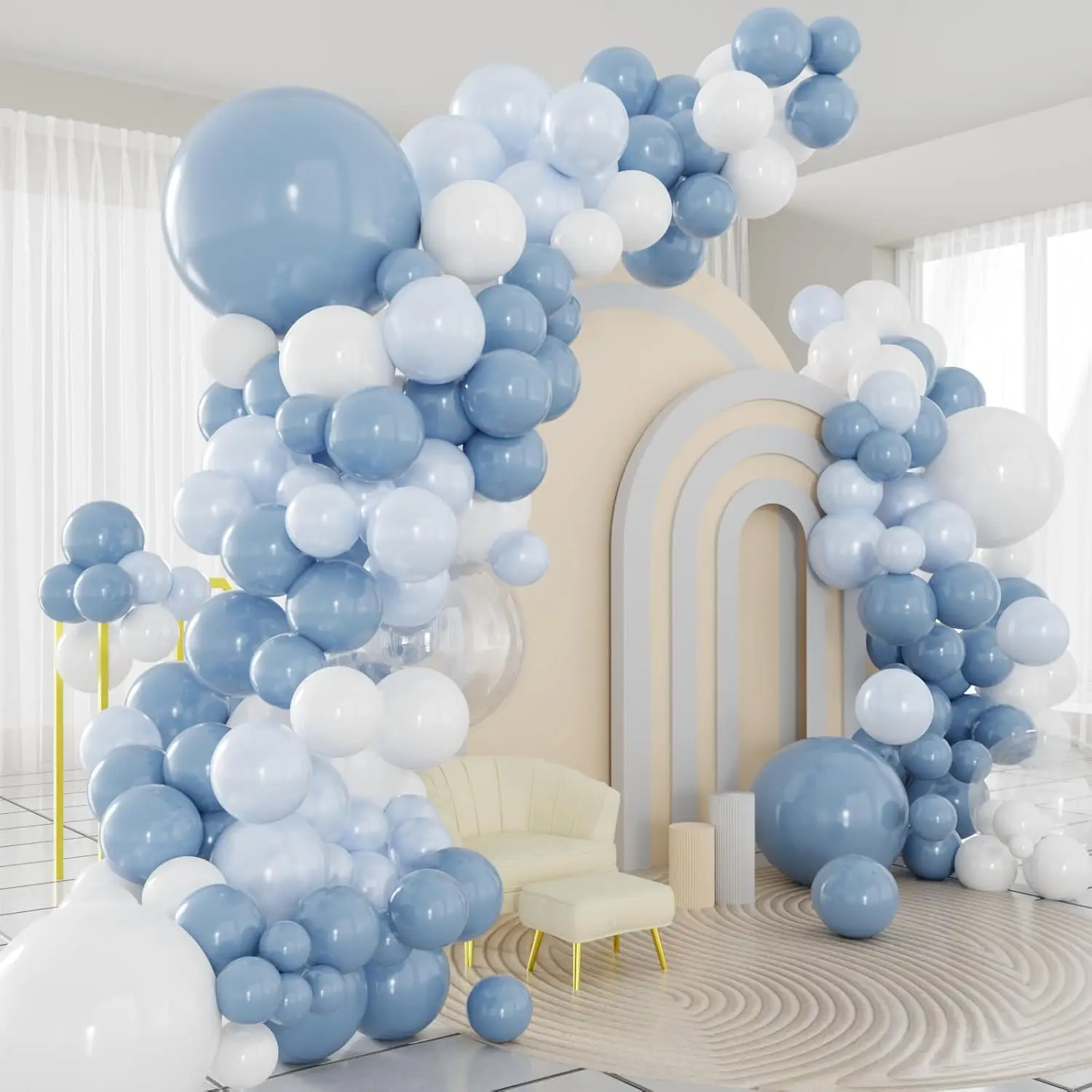 104Pcs Dusty Blue White Balloons Arch Kit Blue White Clear Balloons for Wedding Bridal Shower Baby Shower Birthday Party Decor